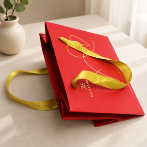 Red <b>Ribbon</b> Handle Paper Gift Bag Luxury Shopping Packaging Bag for Jewelry Watch Boutique <b>Wedding</b> Retail - Product Image 3