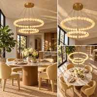 Lustre double niveau en albâtre organique, lampe suspendue ronde en laiton pour projet d'éclairage intérieur de villa, hôtel, hall