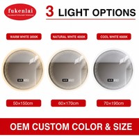 Miroir intelligent Fullkenlight de qualité supérieure pour salle de bain, avec capteur tactile, sans cadre, rond, LED, avec affichage de l'heure