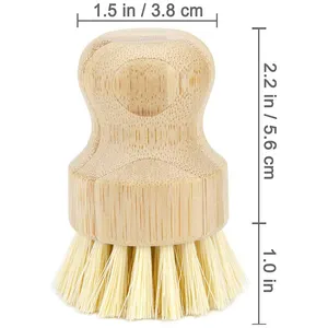Palm Pot Dish Brush- Eco Friendly Bamboo Mini Durable Scrub For Kitchen Cleaning With Ceramics Holder