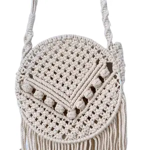 Multi Color Macrame Crochet Lady Hand Bags Bohemian Woven Beach Bags Cotton Shopping Bag