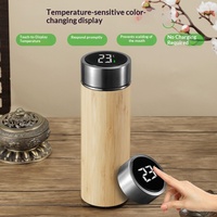 Botol Termal Bambu untuk Air, Termos Stainless Steel untuk Teh Kopi, Flask Vakum, Termos Terisolasi, Mug Perjalanan