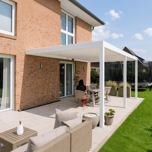 Pérgola <span class=keywords><strong>de</strong></span> Aluminio Blanca <span class=keywords><strong>de</strong></span> 3x3m con Techo Ajustable Manualmente, Montada en la Pared, para Patio, Jardín, Terraza, Protección Solar - Product Image 1