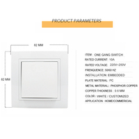 Interruptor de pared para luz de Control, pulsador de encendido y apagado montado en la pared, estándar de la UE, Reino Unido, 86x86mm, 1 Banda, 1 vía