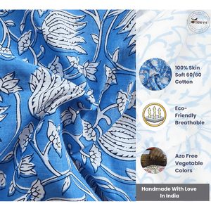 Tissu popeline tissé 100% coton bleu, imprimé à la main au bloc indien, style Rajasthani, uni 68x68, léger, pour quilting floral - Product Image 2