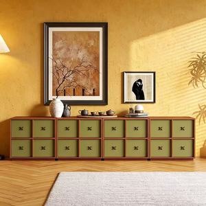 Premium Wabi Sabi Style Solid Wood <b>Sideboard</b> Large Multi Drawer <b>Storage</b> Vintage Green Cabinet Retro Credenza For Living Room - Product Image 4