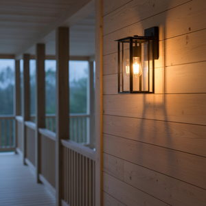Luz de porche impermeable <span class=keywords><strong>para</strong></span> montaje en pared de granja al aire libre con linterna cuadrada enjaulada de metal <span class=keywords><strong>doble</strong></span> E26 Base Coach Lights - Product Image 3