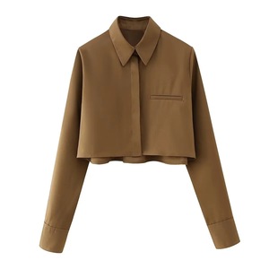 HANO kemeja kantor Formal bergaris lengan panjang kustom desain kaus Crop top wanita kotak blus elegan - Product Image 4