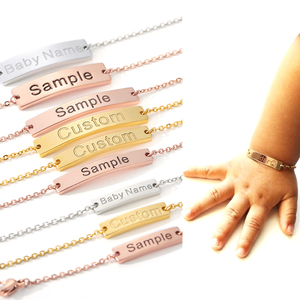 Braccialetti con Coordinate Personalizzate, Catena in Acciaio Inossidabile Incisa, Bracciale con Targhetta Nome Bambino, <span class=keywords><strong>Gioielli</strong></span> Personalizzati - Product Image 1