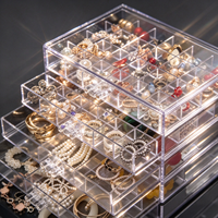 Organisateur de bijoux moderne en acrylique transparent à 5 tiroirs, boîte de rangement pour boucles d'oreilles à 84 compartiments, présentoir pour commode de chambre, cadeau
