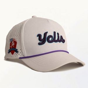 Gorra de golf y béisbol de lujo de 5 paneles, estructurada, con visera curva, impermeable, transpirable, de rizo, con bordado de puntada de cadena, de un solo botón. - Product Image 3