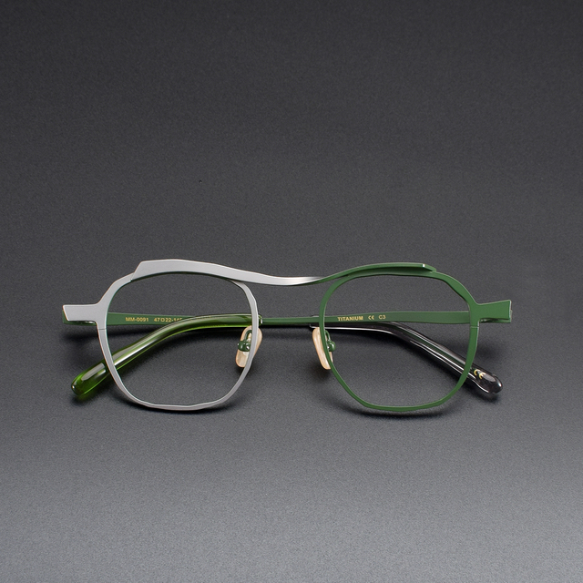 MM-0091 Fashionable Irregular Square-Shaped Bi-color IP-Plated Titanium Unisex Eyeglass Frame Reading Glasses Lightweight Daily