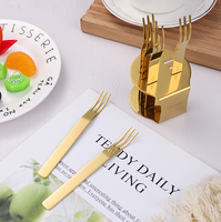 Premium 304 paslanmaz çelik altın küçük pasta kek tatlı çatal 6-Piece düğün iyilik için standı ile meyve çatalı Set