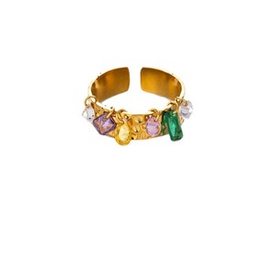 Bague OZE pour femme en acier inoxydable électroplaqué, motif fleur de gravier, bijou polyvalent et tendance avec pierre naturelle et cristal - Product Image 5