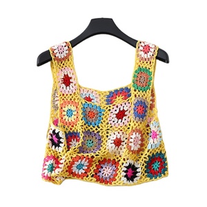 Fait à la main <span class=keywords><strong>au</strong></span> <span class=keywords><strong>crochet</strong></span> mamie carré été extérieur bohême évidé col carré femmes Sexy <span class=keywords><strong>gilet</strong></span> Cool débardeurs hauts - Product Image 1