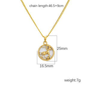 Collar con Colgante Redondo Dorado de Acero Inoxidable HB504 Trend, con Dije de Circonita del Zodiaco, Chapado en Oro de 18K PVD, Joyería de Moda - Product Image 3