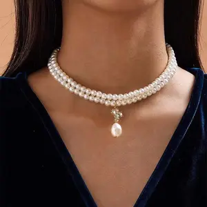 Hot Bán Hàng Thời Trang Dây Chuyền Vàng Bán Buôn Đồ Trang Sức Phụ Nữ Hợp Thời Trang Lớp Ngọc Trai Choker Vòng Cổ Ngọc Trai Mặt Dây Chuyền Vòng Cổ Phụ Kiện