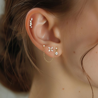 YML&Wholesale Bijoux de piercing en argent S925 avec zircone cubique, plaqué or, géométriques, taille marquise, comprenant chaînes d'oreille et clous d'oreille (en gros)