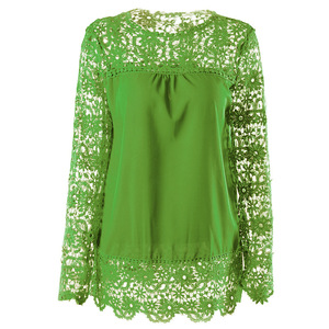 Ropa de mujer de talla grande personalizada, Top bordado de manga transparente, Camisa de gasa de ganchillo de encaje de gran tamaño <span class=keywords><strong>para</strong></span> mujer, blusa única <span class=keywords><strong>para</strong></span> mujer - Product Image 6