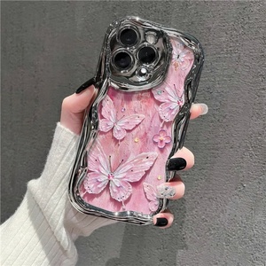 Coque de téléphone en silicone antichoc pour fille, motif papillon rose mignon, avec bracelet en perles, électroplaquée, vente en gros - Product Image 2