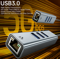 Hub USB 3.0 4 en 1 de Aluminio con Adaptador Gigabit Ethernet, Puerto LAN RJ45 de 1000Mbps, Divisor de Datos Multipuerto para Laptop y PC
