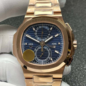 Montre de luxe OEM en acier inoxydable avec mouvement mécanique ETA, double fuseau horaire, jour/date, cadran bleu, pour les voyages d'affaires, unisexe - Product Image 1