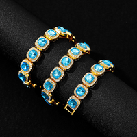 Usine En Gros Alliage Bling Glacé Hip Hop Glacé 12mm Pierre Bleue Miami Chaîne Cubaine Collier