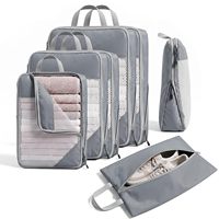 Ensemble de 7 cubes de compression à double fermeture éclair pour le voyage, gain de place, légers, organisateurs de valises