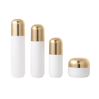 Ensemble d'emballages cosmétiques en verre blanc ovale de qualité supérieure, vente en gros, flacons et pots à crème de luxe vides pour soins de la peau avec couvercles dorés