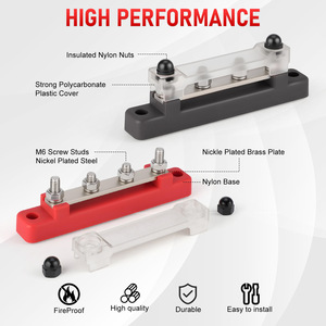 Rv <b>Yacht</b> Busbar Kit M6 Red Black Single Row 2 Way Terminal Block 12 48V Copper Battery Connection - Product Image 3