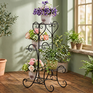 Vintage <b>Metal</b> <b>Flower</b> <b>Stand</b> 4 Tier Indoor Plant Rack Rustic Design Powder Coated Finish for Home Decor - Product Image 2