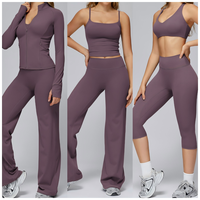 Ensemble de 5 pièces de vêtements de sport pour femme : vestes, gilets, soutiens-gorge, pantalons larges, leggings capri, vêtements de fitness, ensembles de yoga, avec logo personnalisé