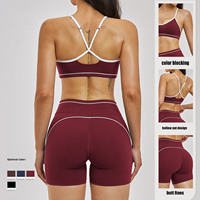 Nouvel ensemble de sport 3 pièces pour femme GH : haut à manches longues, soutien-gorge de sport dos croisé évidé et short de gym avec veste