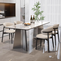 Mesa de Comedor, Estilo Italiano de Lujo Ligero con Detalles Metálicos, Opción de Personalización, Juego de Comedor Rectangular Minimalista con Sillas Modernas
