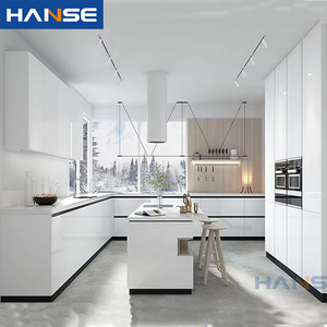 Gabinetes de Cocina Modernos Modulares Completos de Madera Laminada Blanca con Grifo Magic Corner, Precio de Mayoreo de Fábrica en Foshan, Hecho en China - Product Image 1