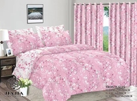 Vente Flash Parure de Lit 6 Pièces Draps de Lit Coton Design AB 2 Draps-Plats & 2 Taies d'Oreiller & 2 Rideaux