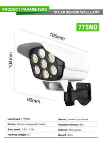 <span class=keywords><strong>Lampe</strong></span> murale de sécurité de surveillance extérieure étanche IP65 avec simulation de caméra, 77 LED, capteur de mouvement <span class=keywords><strong>solaire</strong></span> - Product Image 3