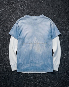 เสื้อยืดเปล่าคุณภาพสูงสำหรับผู้ชาย ทรงคอกลม ลุค Dirty Wash ผ้าฝ้าย 100% เสื้อยืดผู้ชายแบบย้อมสีเอซิดทรงยาวสั่งทำพิเศษ - Product Image 2