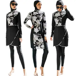 Full Cover Hijab Áo Tắm Mới Dài Tay Áo Hồi Giáo Tắm Phù Hợp Với Phụ Nữ Hồi Giáo Femme Swimwear Chắp Vá In Bơi Mặc
