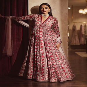 Robe Anarkali pour femme, pour bal de promo, mariage, mère de la mariée, en velours, manches longues, longueur au sol, pour femme enceinte - Product Image 3