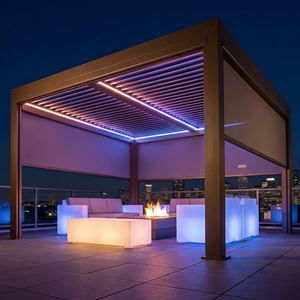 Pérgola Motorizada de Aluminio de Lujo con Persianas Bioclimáticas Ajustables, Gazebo Exterior Impermeable con Luces LED para Patio de Villa - Product Image 1