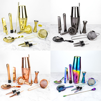 Ensemble de mixologie personnalisé OEM avec logo, 11 pièces, en acier inoxydable 304, shaker à cocktails Boston, kit de barman, argent, or, plaqué rose, articles de bar
