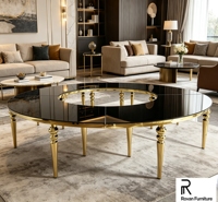 Table de mariage ronde de luxe, plateau élégant en verre noir, pieds en acier inoxydable en forme de S, table à manger pour banquet, événement, décoration d'hôtel