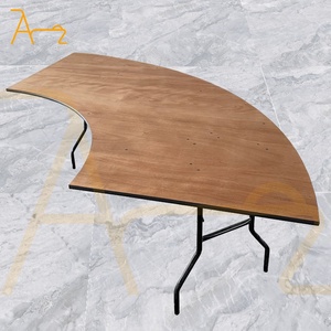 Hot Selling S Shape Serpentine Half Moon Round Glossy Wedding Wood <strong>Tables</strong> Outdoor Wedding Party Banquet <strong>Dinner</strong> <strong>Table</strong>