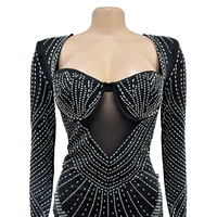 Robe de soirée longue à manches longues en strass de luxe pour femmes, robes de bal élégantes, robe de soirée mini transparente en maille