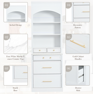 Modern 83.7-inch High Freestanding Kitchen Pantry Tall Kitchen Hutch with Faux Marble Top Kitchen <b>Storage</b> <b>Sideboard</b> - Product Image 5