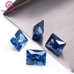 Piedras preciosas sueltas sintéticas cortadas a máquina forma rectangular 2*4mm a 10*12mm color azul zafiro especial piedra CZ zirconia cúbica