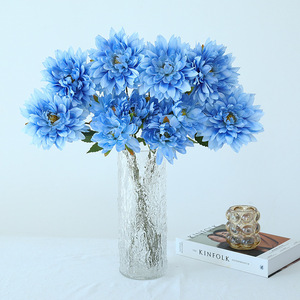 Flores Artificiales de Dalia Azules de Seda con Tallo Individual para Decoración del Hogar y Bodas - Product Image 1