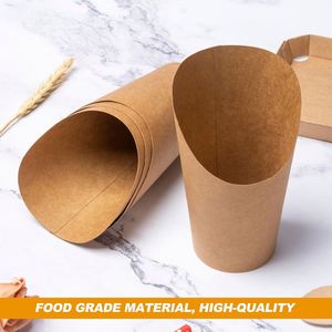 Disposable <b>Kraft</b> Paper French Fries Cones & <b>Boxes</b> with Embossing UV Coating Triangle Shape Custom Logo for Crepe Food Wholesale - Product Image 3