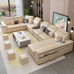 Set Divano Modulare di Lusso Moderno a 7 Posti Angolare a U con Lavorazione Capitonnè per <span class=keywords><strong>Soggiorno</strong></span> - Product Image 2